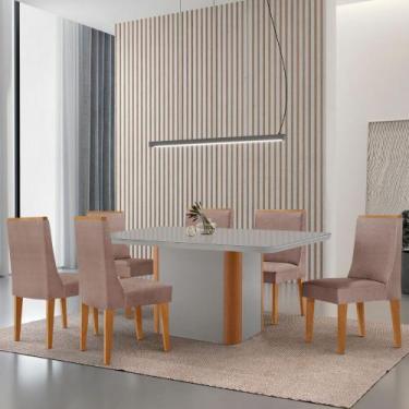 Imagem de Mesa de Jantar Isadora 180cm Tampo MDF Vidro com 6 Cadeiras Lisboa - M