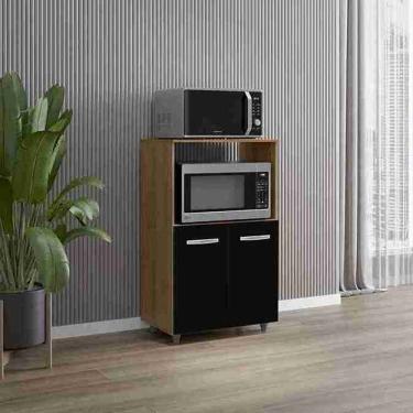 Imagem de Balcão Multiuso Tais para Forno e Microondas 2 Portas - Savana/Preto