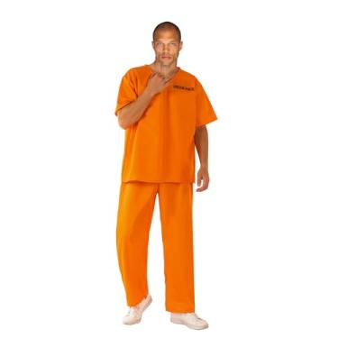 Imagem de Fantasia de prisioneiro adulto prisão macacão laranja uniforme calças de prisão roupas de presidiário conjunto infantil criminoso Halloween, Fantasia masculina de prisioneiro, M