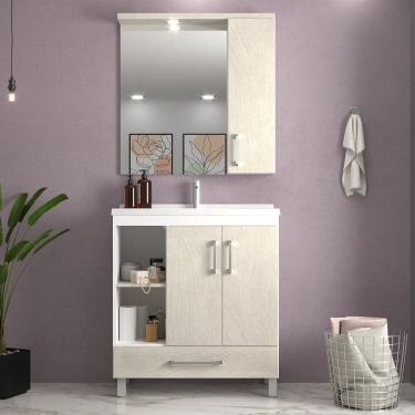 Imagem de Gabinete de Banheiro 80cm com Cuba e Espelheira Branco/Arenito