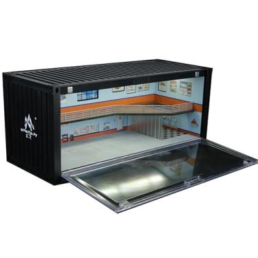 Imagem de 1:64 Scale Container Repair Shop Diorama with LED Lighting and Acrylic Cover – Model Car Garage for Hot Wheels, MiniGT, Matchbox – Workshop Display Case – 38.7x16.5x16.5 cm