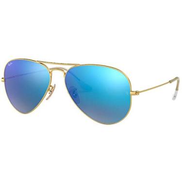 Imagem de Ray-Ban Pacote de óculos de sol RB3025: RB 3025 AVIATOR GRANDE METAL e coleira universal de silicone antiderrapante, Arista fosco/cinza espelhado azul, 62 mm