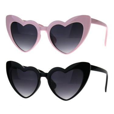 Imagem de Óculos de sol femininos em formato de coração colorido espelhado olho de gato ([2 unidades] preto e rosa)