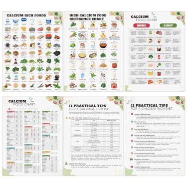 Imagem de Honoson Pôster de lista de alimentos com alto teor de cálcio, 6 peças, tabela de referência de cálcio, osteoporose, lista de alimentos, saúde óssea, dieta, nutrição, comida saudável para osteoporose