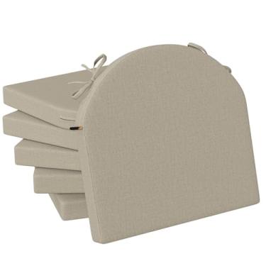 Imagem de idee-home Almofadas de cadeira para cadeiras de jantar, conjunto de 6 almofadas de cadeira de cozinha, almofadas de assento em forma de D com laços e capa removível para sala de jantar interna, fundo