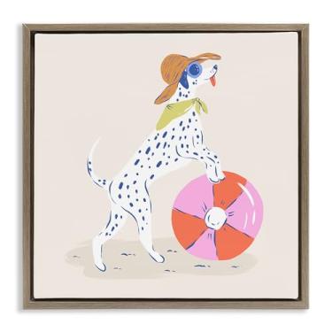 Imagem de Stupell Industries Arte de parede em tela flutuante marrom dálmata com moldura de bola de praia por Krissy Mast, 45,7 x 45,7 cm