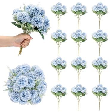 Imagem de KRFOONN 12 pacotes de flores artificiais, azul claro, mistas, plantas falsas, hortênsia, girassóis, flores de seda, buquês de rosas falsas para festa de casamento, decoração de casa