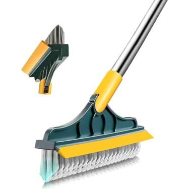 Imagem de Escova de Limpeza 2 em 1 Esfregão + Rodo Integrado Limpeza Pisos Rejuntes Cozinha Banheiro Cerdas Duras Ângulo 45°
