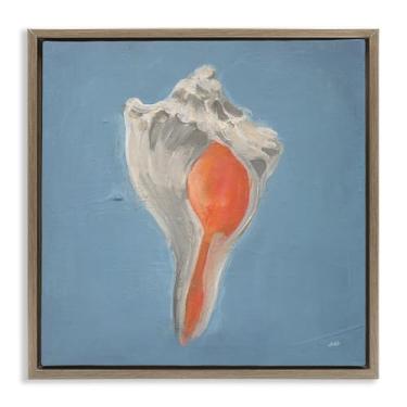 Imagem de Stupell Industries Design de arte de parede em tela flutuante marrom com concha de concha marinha macia por Julia Purinton, 45,7 x 45,7 cm