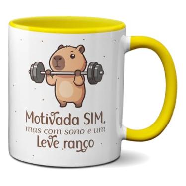 Imagem de Caneca Capivara Fofa Malhando Motivada com Leve Sono (Amarela)