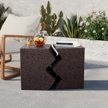 Imagem de COSIEST Mesa lateral de concreto, conjunto de 2 mesas laterais retangulares para ambientes externos, bancos decorativos de jardim para ambientes internos e externos, mesa de canto de pátio com