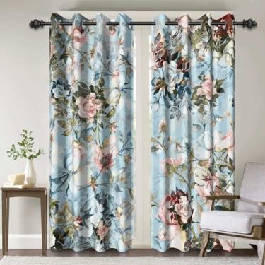 Imagem de Cortinas blackout Boho para quarto, cortinas de janela com estampa floral 213 cm de comprimento, conjunto de 2 painéis, cortinas de janela com isolamento térmico com redução de ruído para sala de