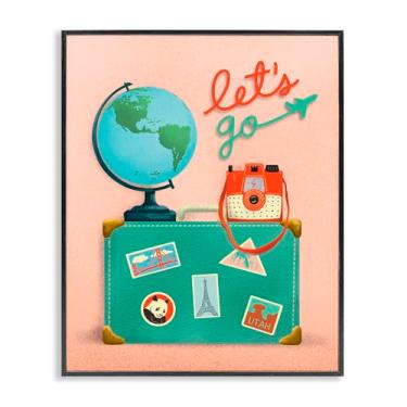 Imagem de Stupell Industries Let's Go Travel Suitcase design de arte giclée emoldurado preto por Jilly Jack Designs, 20 x 16