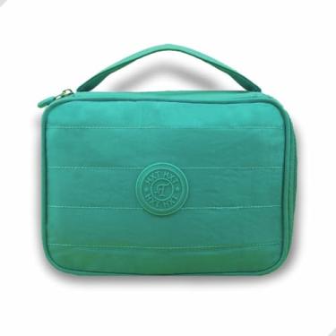 Imagem de Estojo Escolar Box Grande com 2 Compartimentos 3 Abas para Canetas e lápis Em Poliéster 15x23cm Várias cores (Verde)