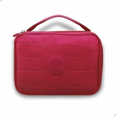 Imagem de Estojo Escolar Box Grande com 2 Compartimentos 3 Abas para Canetas e lápis Em Poliéster 15x23cm Várias cores (Pink)