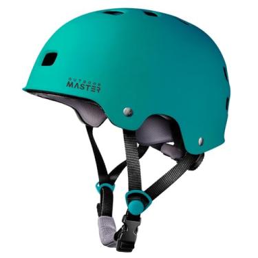 Imagem de OutdoorMaster Capacete de ciclismo para skate – dois forros removíveis, ventilação, multiesportivos, patins, patins em linha, para crianças, jovens e adultos – PP – Verde marinho