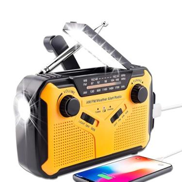 Imagem de Rádio meteorológico, multifuncional 4 fontes de alimentação AM FM NOAA rádio de emergência com brilho ajustável para acampamento, ao ar livre (amarelo)