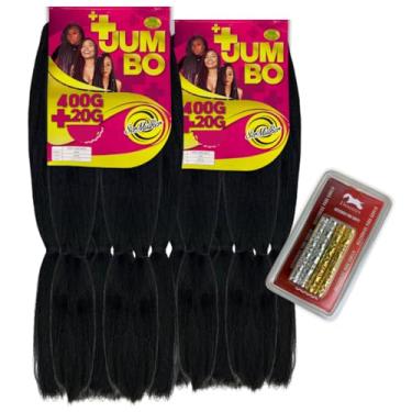 Imagem de Combo 2 Jumbos Ser Mulher – Cabelo para Tranças Box Braids 420g 65cm | Maior Volume + Kit de Anéis para Tranças Donna's – Acessórios de Cabelo