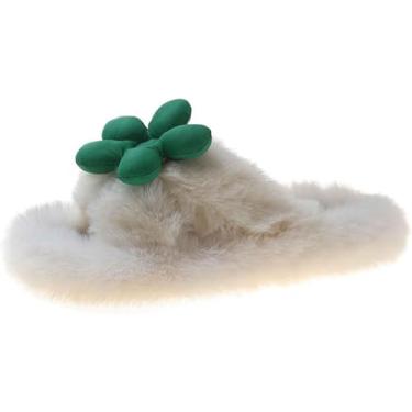 Imagem de Chinelos Fuzzy-furry-fluffy Para Mulheres Chinelos De Pele Feminina Chinelos Abertos Com Banda Cruzada Confortável Chinelos De Casa De Espuma De Memória, White, 36 EU(230mm)
