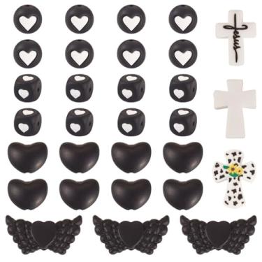 Imagem de Magibeads Kit de contas de silicone cruzadas, 36 peças, contas focais para canetas, contas focais de silicone, contas de leopardo, asa cruzada, coração, miçanga faça você mesmo, colar, pulseira, joias