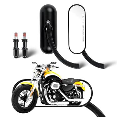 Imagem de Espelhos de motocicleta de forma oval pretos 8 mm 10 mm espelhos Sportster compatíveis com Harley Street Electra Glide Road King Softail Dyna Kawasaki Suzuki Cruisers Choppers