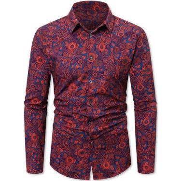 Imagem de Camisa masculina QZH.DUAO, casual, floral, manga comprida, 3G