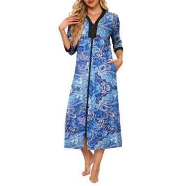 Imagem de Casaco feminino Robe Ekouaer com zíper, mangas 3/4, azul, grande