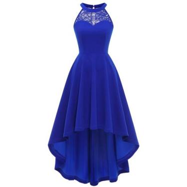 Imagem de Vestido Bbonlinedress Hi-Lo Halter Floral de renda azul royal para mul