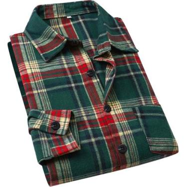 Imagem de Camisa masculina casual cromoncent de flanela xadrez verde natal verme