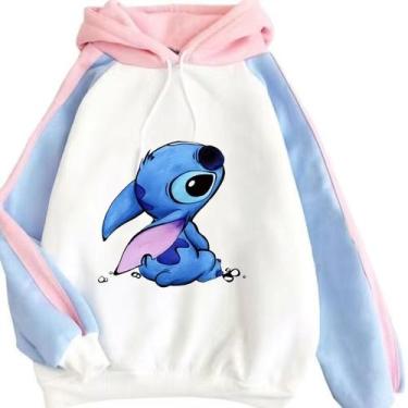 Imagem de Moletom com design de bloqueio de cores Stitch Looking Up to Sky - SAN
