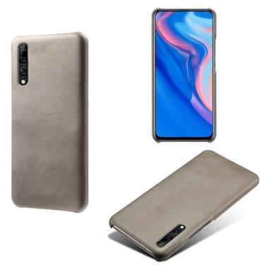 Imagem de Capa para Huawei Y9 Prime 2019,Proteção contra quedas,Casca de volta de cor sólida simples,Design de couro de imitação de plástico-Gray