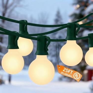 Imagem de Luzes de Natal G40 6,5 m fosco com 27 lâmpadas redondas incandescentes Edison, luz globo conectável para decoração de jardim de festa de árvore interna/externa, fio verde