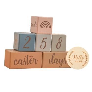 Imagem de menolana Conjunto de blocos de marcos, memórias, crescimento, semana, mês, ano, decoração única para meninos ou meninas, recém-nascidos, blocos de idade para, Azul