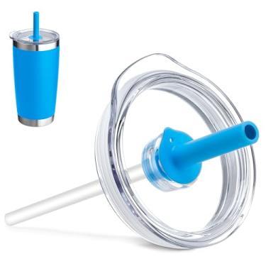 Imagem de Prurex Tampa de canudo de silicone de 590 ml para Yeti Rambler, SUNWILL e mais, tampa de substituição para copo de 8 cm de diâmetro, tampa de copo com canudo (azul)