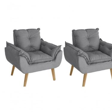 Imagem de Kit 02 Poltrona/cadeira Decorativa Glamour Opala Com Pés Quadrado Cinza