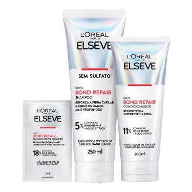 Imagem de Kit Elseve Bond Repair Shampoo 250ml Condicionador 200ml e Tratamento Pré Shampoo Sachê 7ml