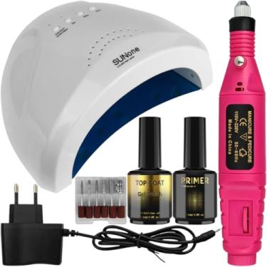 Imagem de Kit Unhas de Gel Profissional Cabine Sun One 30 LEDs 48W Lixadeira Caneta Primer Top Coat Preparador de Unhas (Branco)