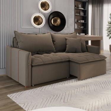 Imagem de Sofá Cama em Madeira Eucalipto e Bouclê 200cm Creta Marrom