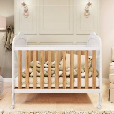 Imagem de Berço Minicama 3 em 1 com Capitonê 100% Mdf Maya Espresso Móveis Branco Brilho/Amêndoa