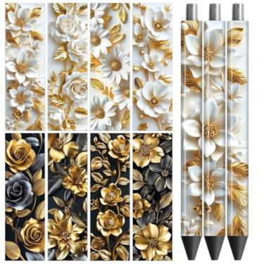 Imagem de Peacoblue Adesivo de transferência UV DTF 3D flores brancas - 48 peças à prova d'água impressão HD UV DTF caneta decalques adesivos para caneta lápis personalizada faça você mesmo artesanato