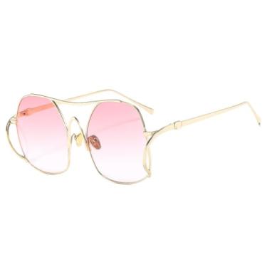 Imagem de Óculos de sol femininos ovais de luxo, com gradiente, personalidade, armação dupla, todos os modelos, masculino, UV400 (rosa dourado)