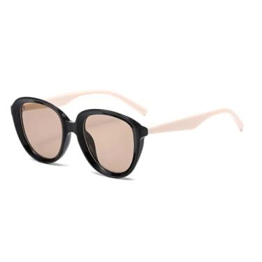 Imagem de Óculos de sol estilo olho de gato retrô feminino, armação uv400, moda marrom, chá, tendência, rebites, punk, masculino (preto, bege, chá)