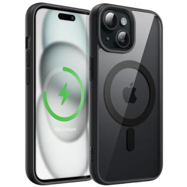 Imagem de JETech Capa Magnética para iPhone 15 6,1 Polegadas Compatível com MagSafe, Case Protetora, Moldura de TPU Fosco, Capinha Parte Traseira Transparente Antiarranhões (Preto)
