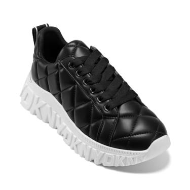 Imagem de DKNY Tênis feminino Lathen acolchoado com cadarço com detalhe de logotipo, Preto, 37