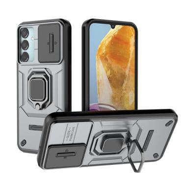 Imagem de SORAKA Capa para Samsung Galaxy M15 5G com suporte e tampa deslizante para câmera Capa Samsung Galaxy M15 5G com placa de metal para suporte magnético para carro Capa de camada dupla em PC e TPU