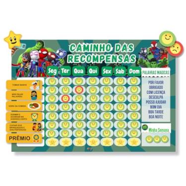 Imagem de Quadro de Rotina Infantil Imantado Tema Herói – Quadro Magnético A4 Opfy