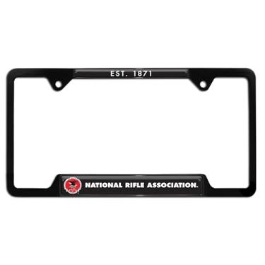 Imagem de Elektroplate Oficialmente licenciado National Rifle Association NRA Est. 1871 3D Doming Black Metal Canto Aberto Placa de Licença Suporte de Etiqueta para Carros/SUVs/Caminhões Impermeável Auto