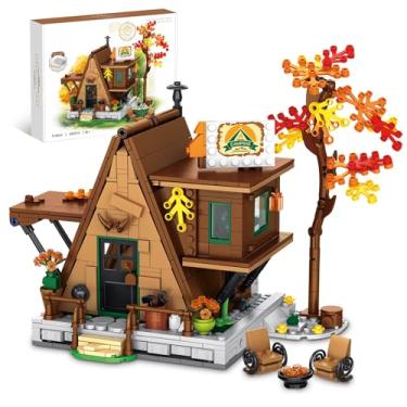 Imagem de QLT A-Frame Cabin Building Set, Jungle Wood-Cabin House Building Set with LED Lighting Kit, Camping Friends Set Gift for 6+ Year Old Kids, Compatible with Lego (683 Pcs)