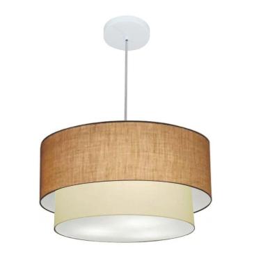 Imagem de Lustre Pendente Duplo Cilíndrico Vivare Md-4351 Cúpula Em Tecido 50x40cm - Bivolt Palha-bege 127/220v