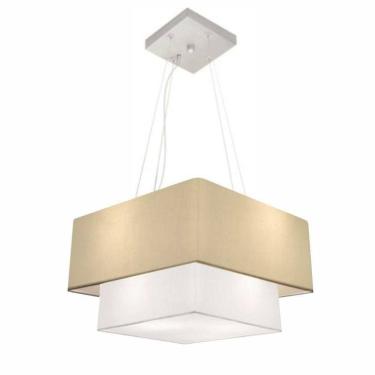 Imagem de Lustre Pendente Duplo Quadrado Vivare Md-4157 Cúpula Em Tecido 40x35cm - Bivolt Algodão-crú-branco 127/220v